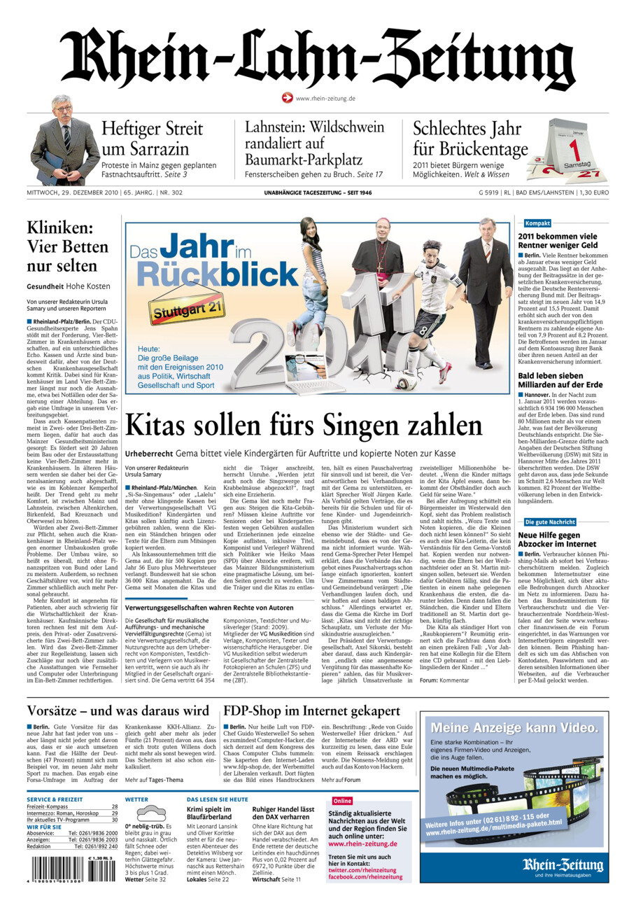 Rhein-Lahn-Zeitung vom Mittwoch, 29.12.2010