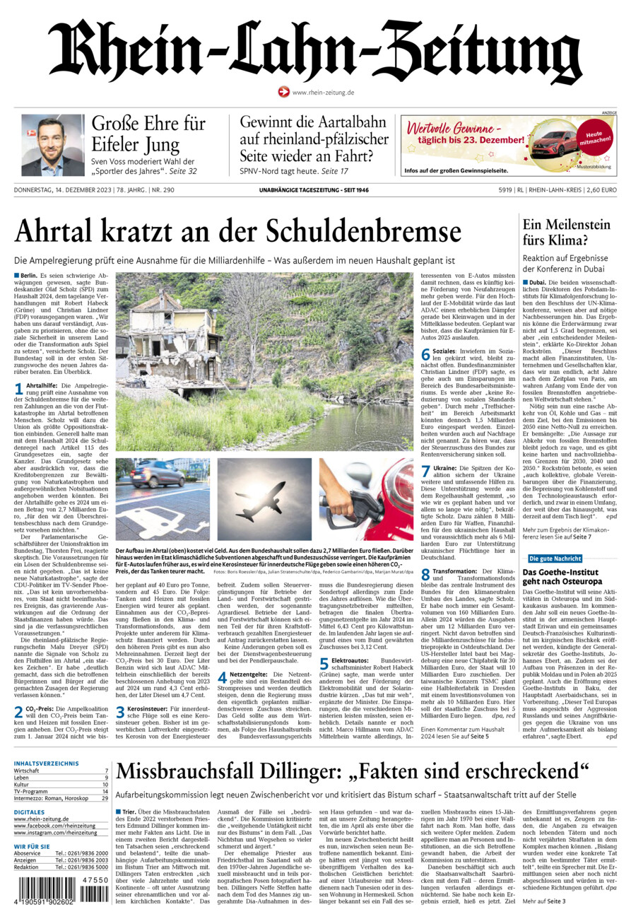 Rhein-Lahn-Zeitung vom Donnerstag, 14.12.2023