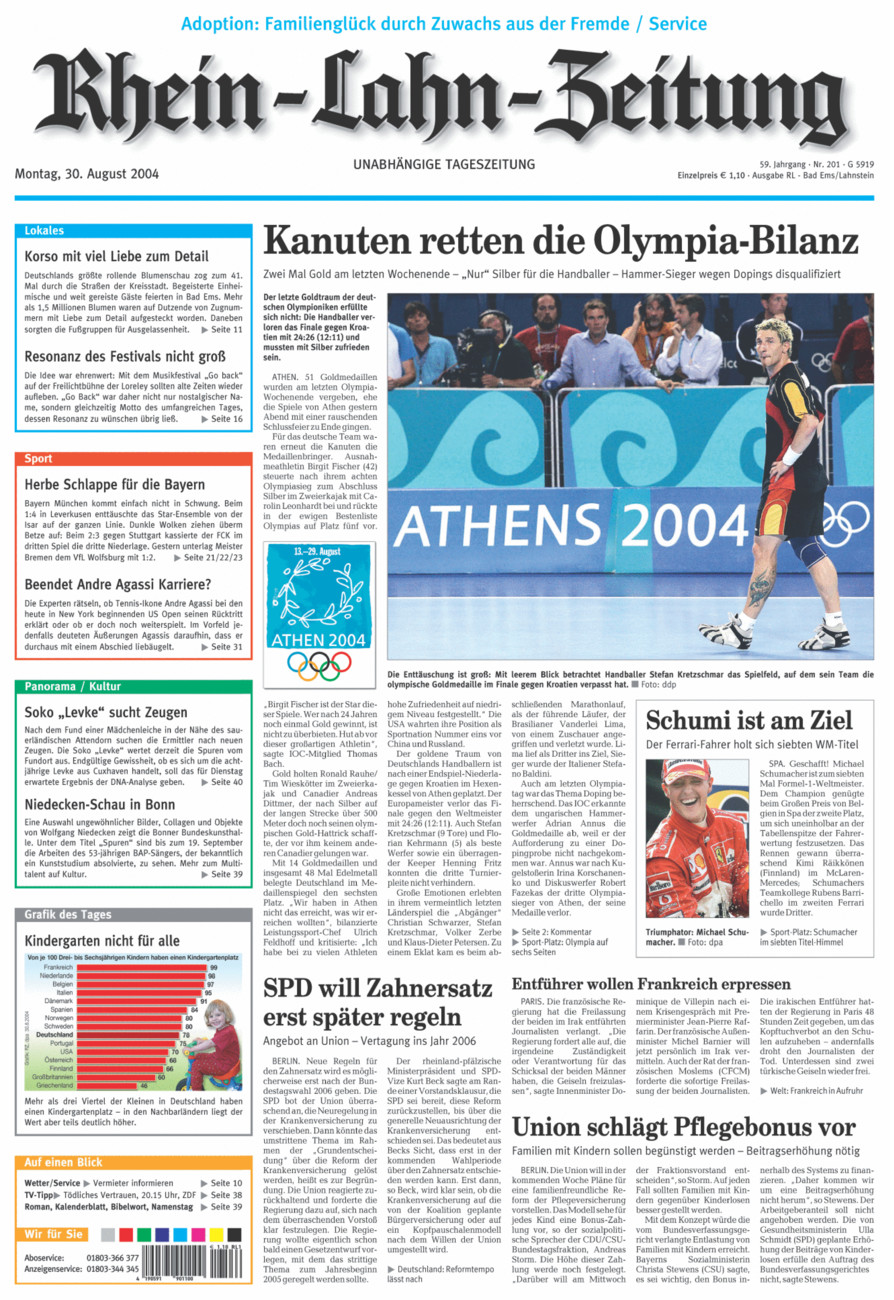 Rhein-Lahn-Zeitung vom Montag, 30.08.2004