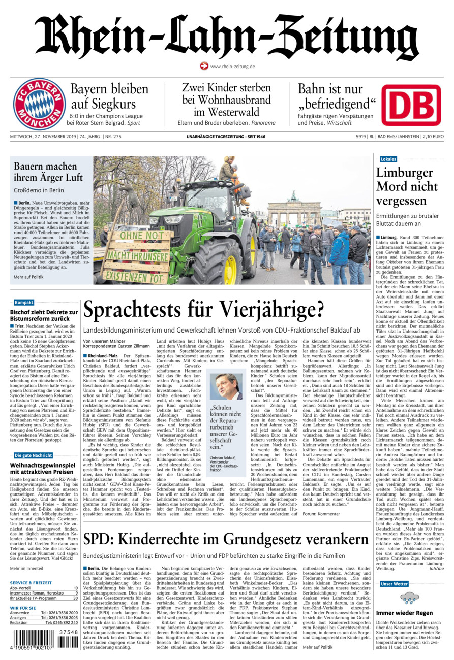 Rhein-Lahn-Zeitung vom Mittwoch, 27.11.2019