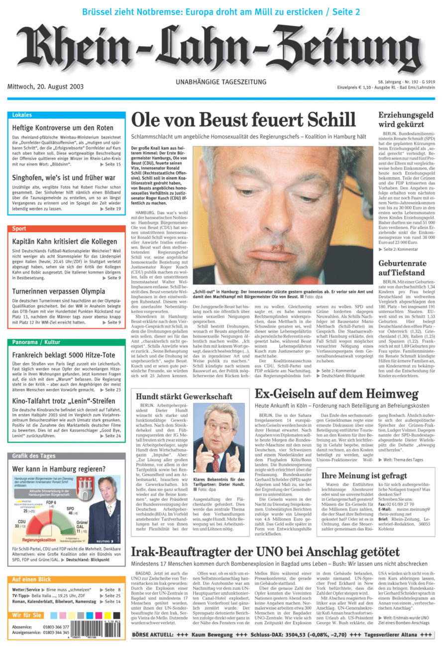 Rhein-Lahn-Zeitung vom Mittwoch, 20.08.2003