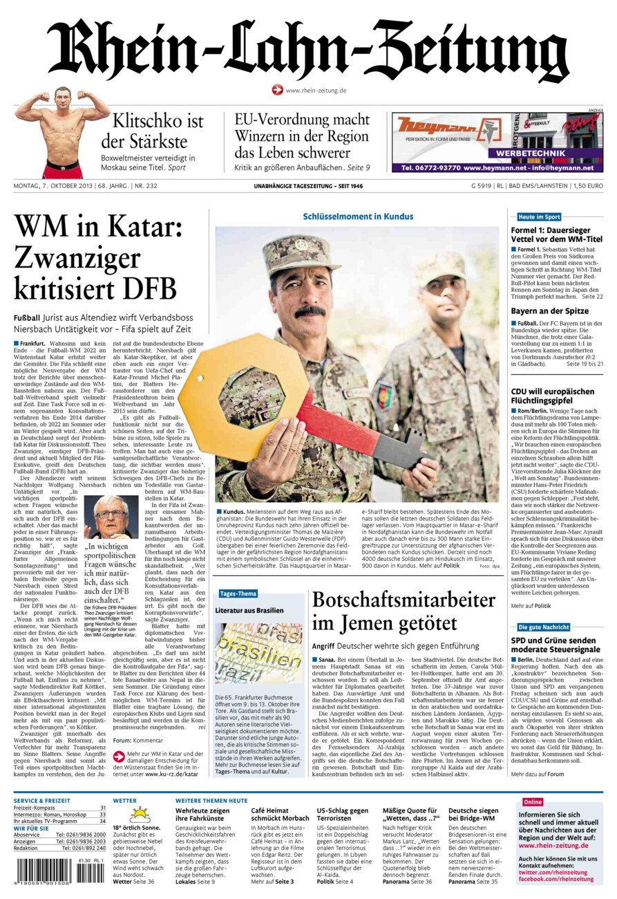 Rhein-Lahn-Zeitung vom Montag, 07.10.2013