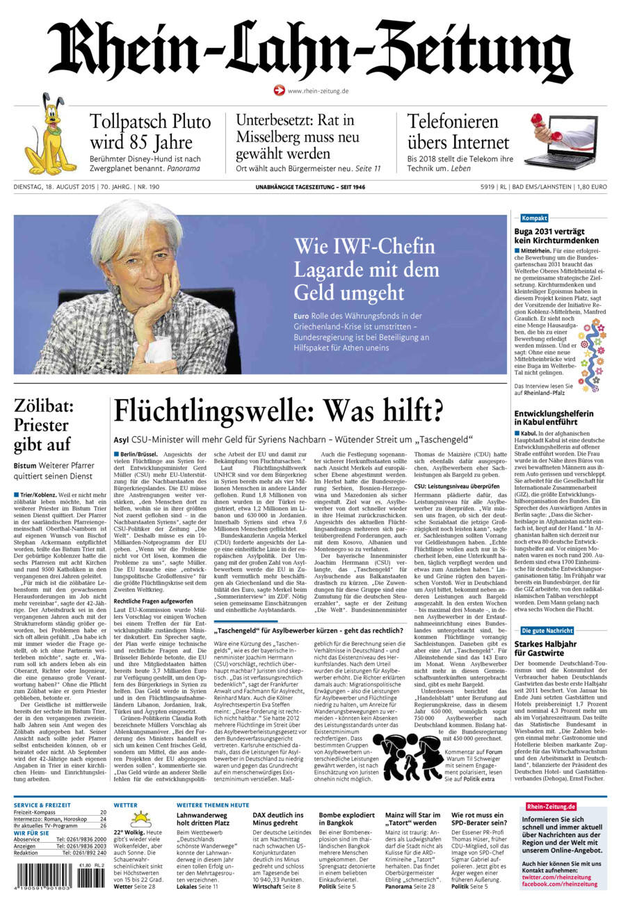 Rhein-Lahn-Zeitung vom Dienstag, 18.08.2015