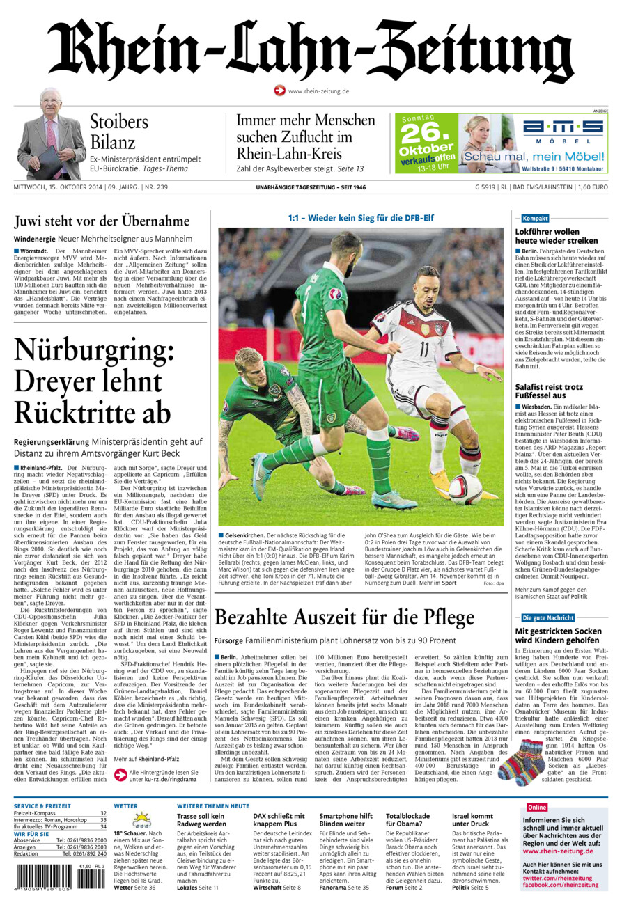Rhein-Lahn-Zeitung vom Mittwoch, 15.10.2014