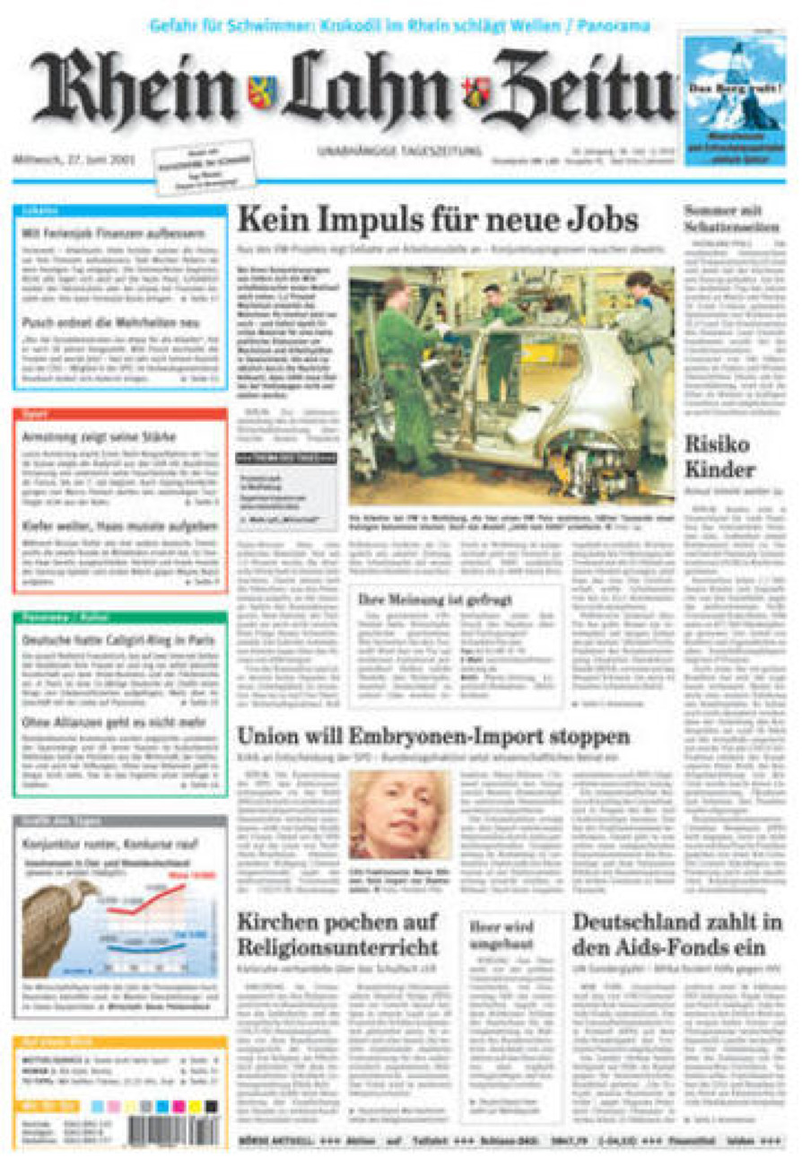 Rhein-Lahn-Zeitung vom Mittwoch, 27.06.2001