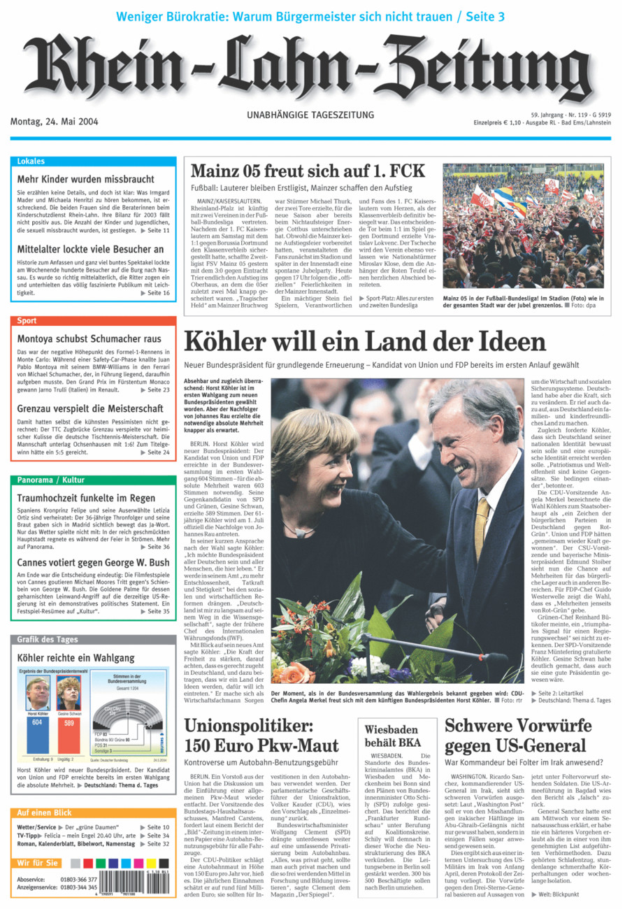 Rhein-Lahn-Zeitung vom Montag, 24.05.2004