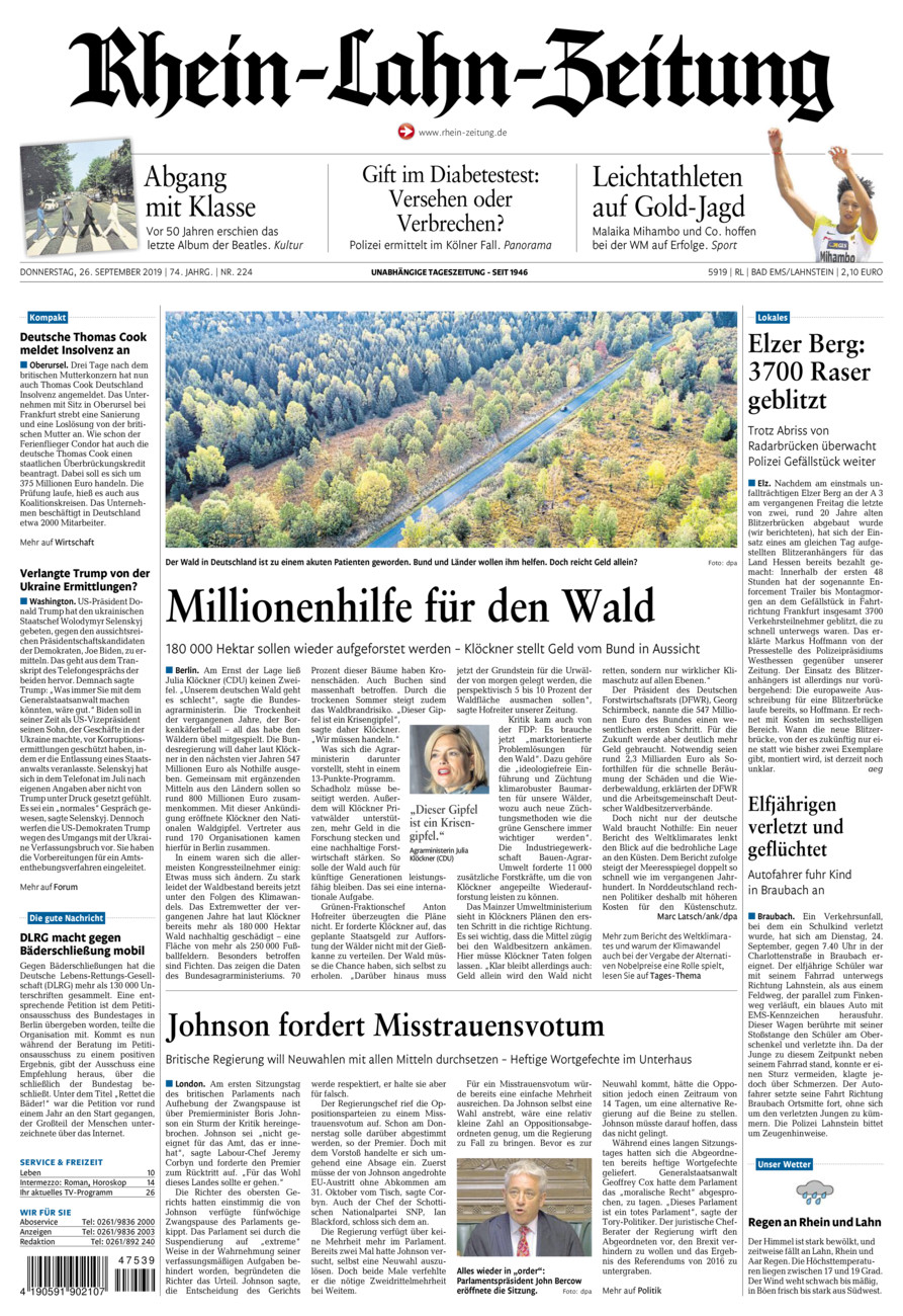 Rhein-Lahn-Zeitung vom Donnerstag, 26.09.2019
