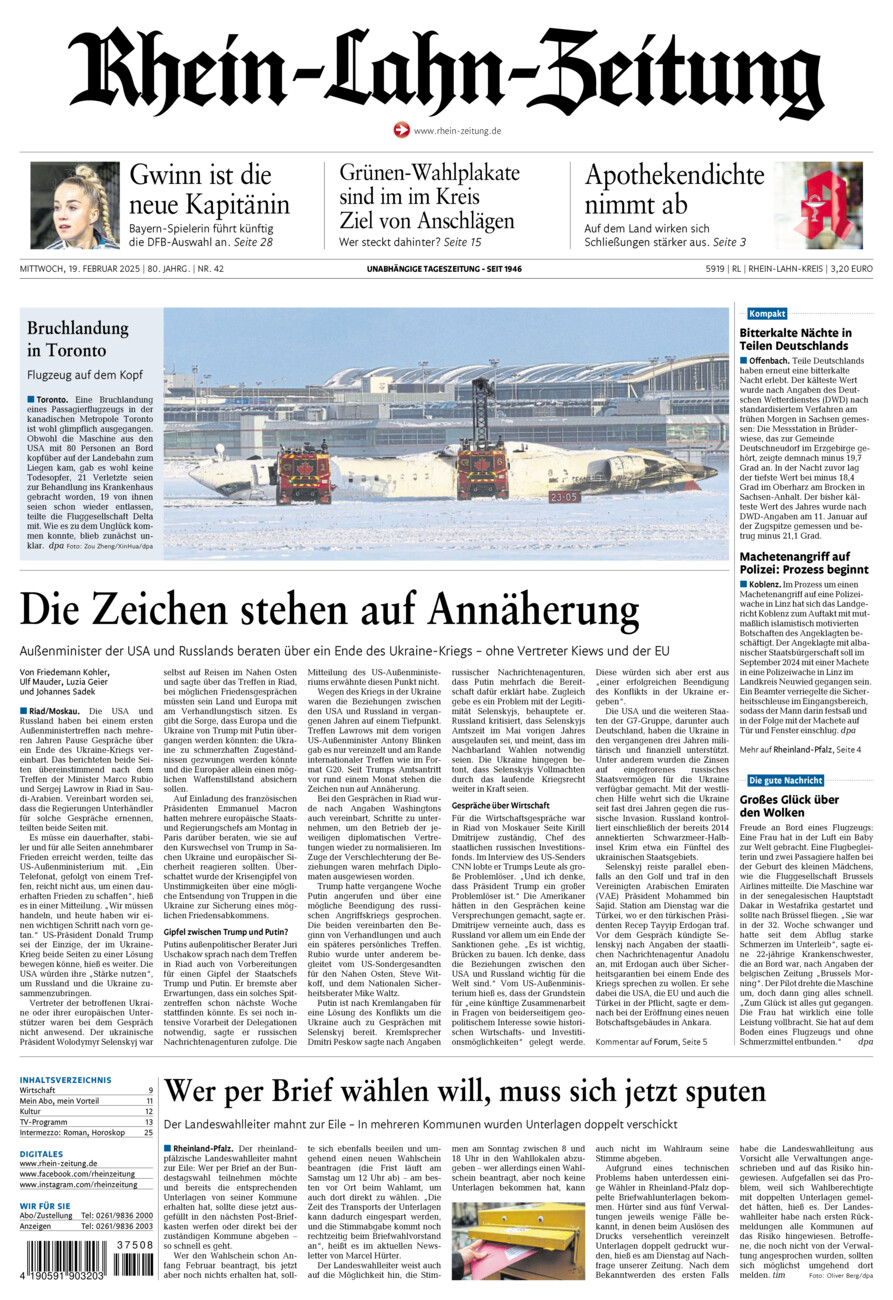 Rhein-Lahn-Zeitung vom Mittwoch, 19.02.2025