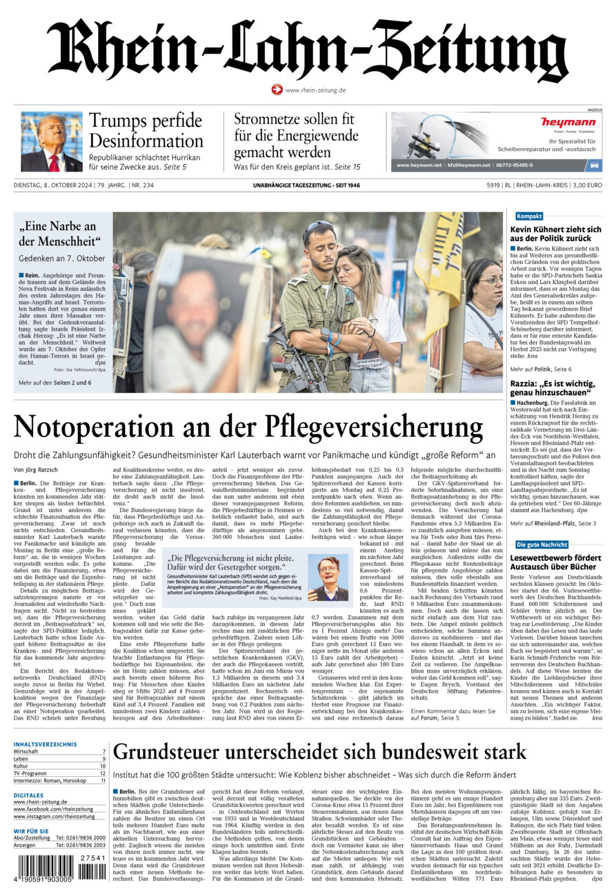 Rhein-Lahn-Zeitung vom Dienstag, 08.10.2024