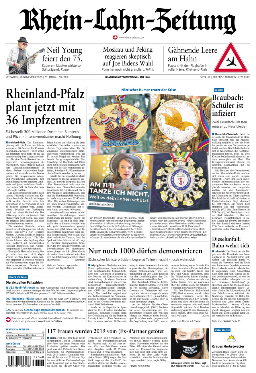 Rhein-Lahn-Zeitung vom Mittwoch, 11.11.2020