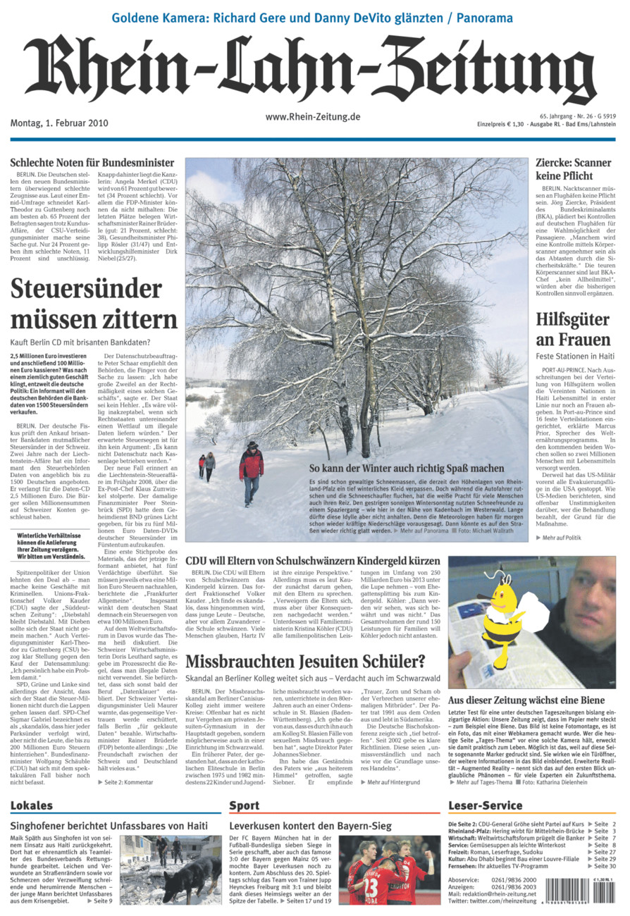 Rhein-Lahn-Zeitung vom Montag, 01.02.2010