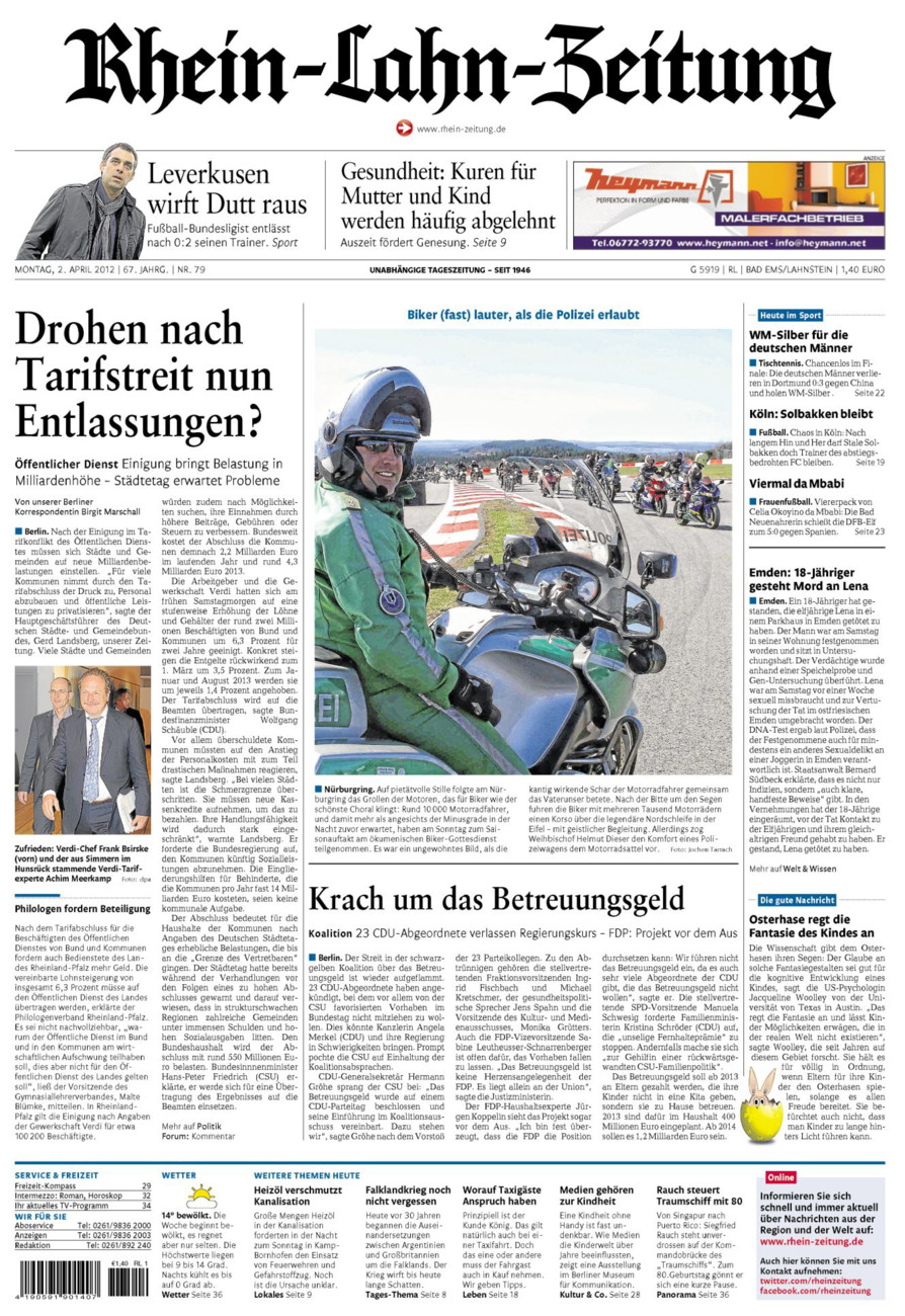 Rhein-Lahn-Zeitung vom Montag, 02.04.2012