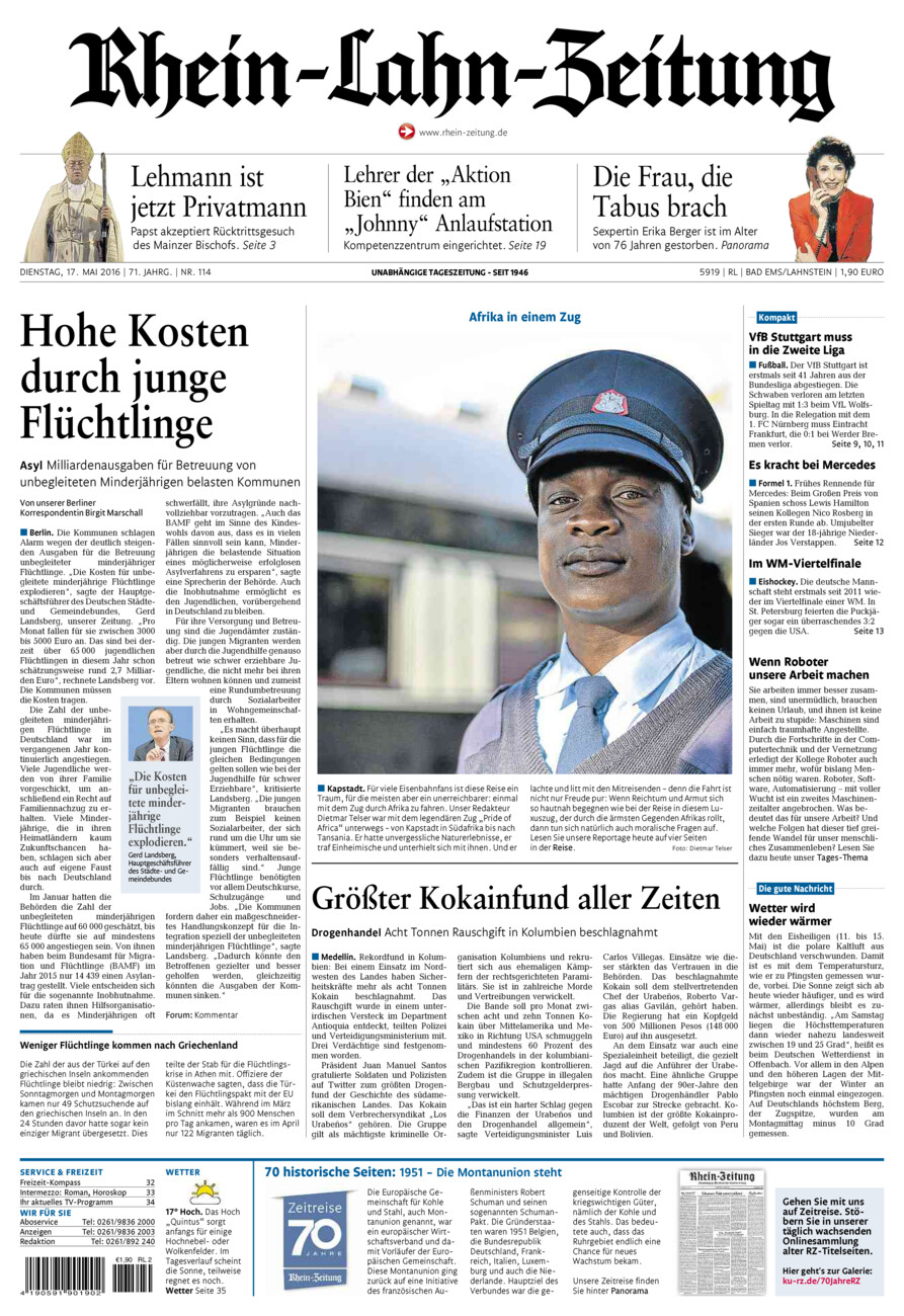 Rhein-Lahn-Zeitung vom Dienstag, 17.05.2016
