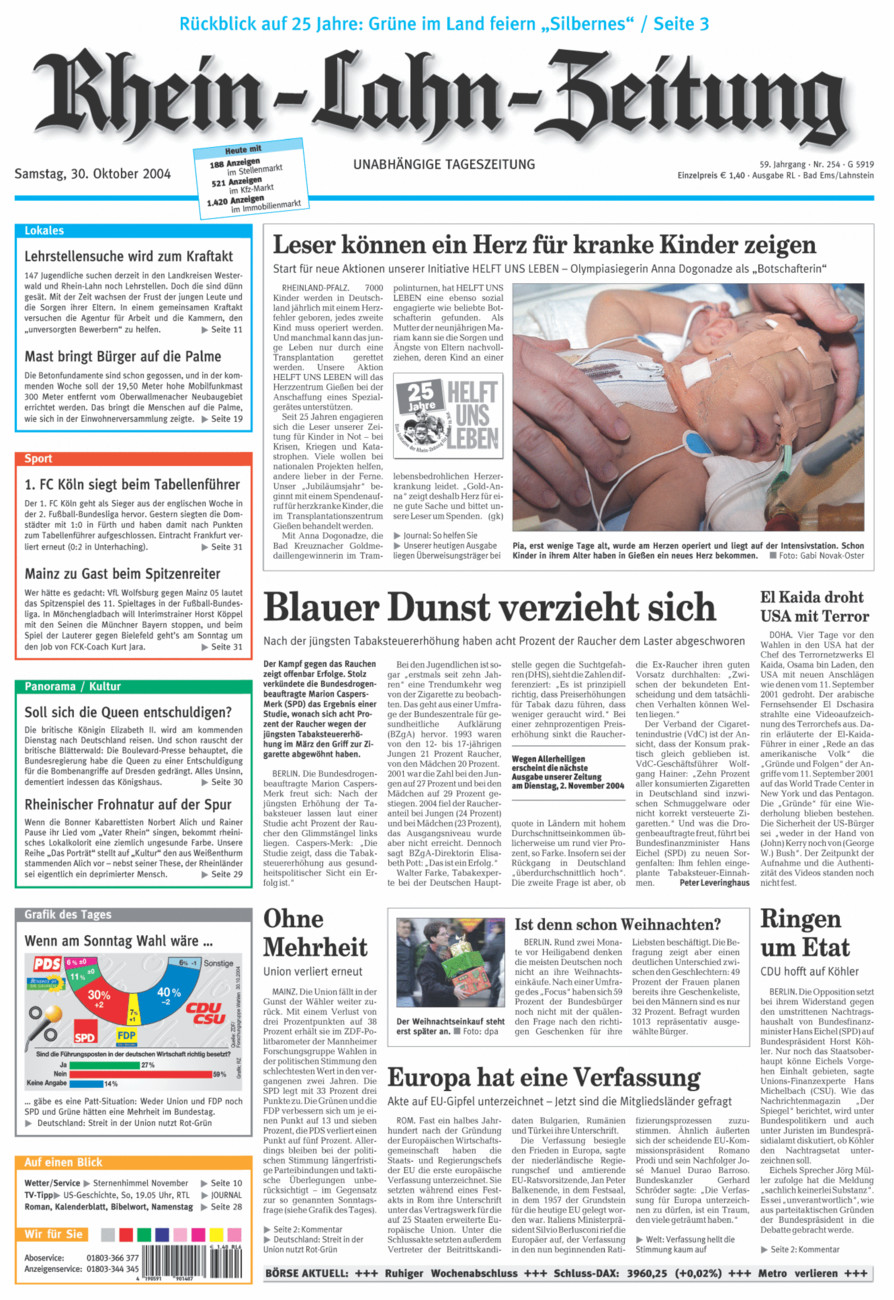 Rhein-Lahn-Zeitung vom Samstag, 30.10.2004