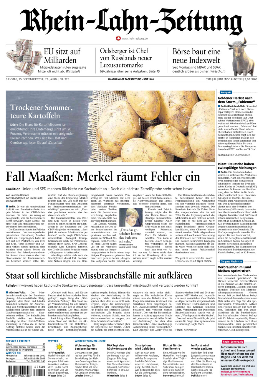 Rhein-Lahn-Zeitung vom Dienstag, 25.09.2018
