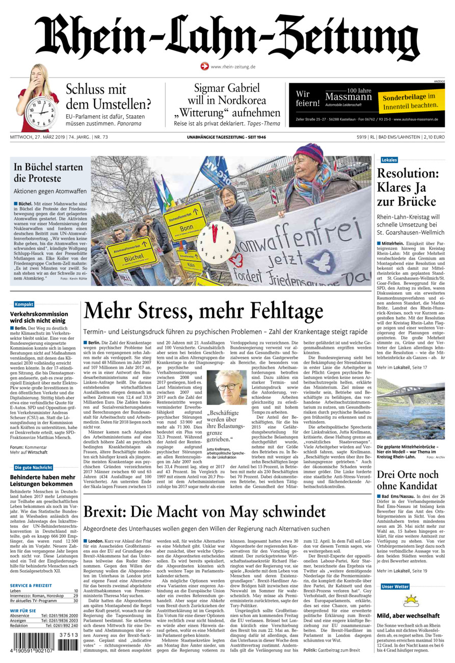 Rhein-Lahn-Zeitung vom Mittwoch, 27.03.2019