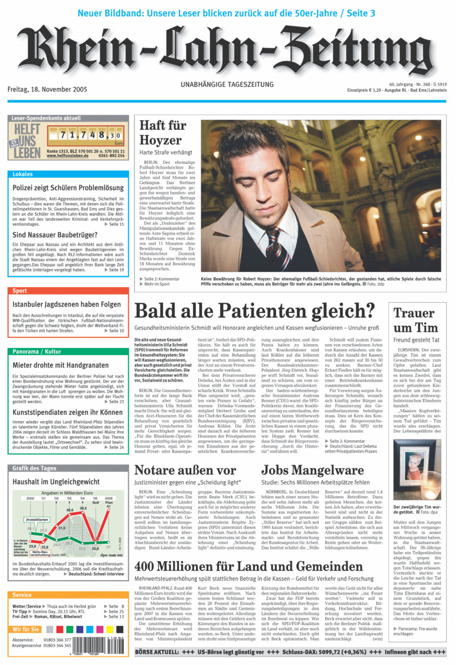 Rhein-Lahn-Zeitung vom Freitag, 18.11.2005