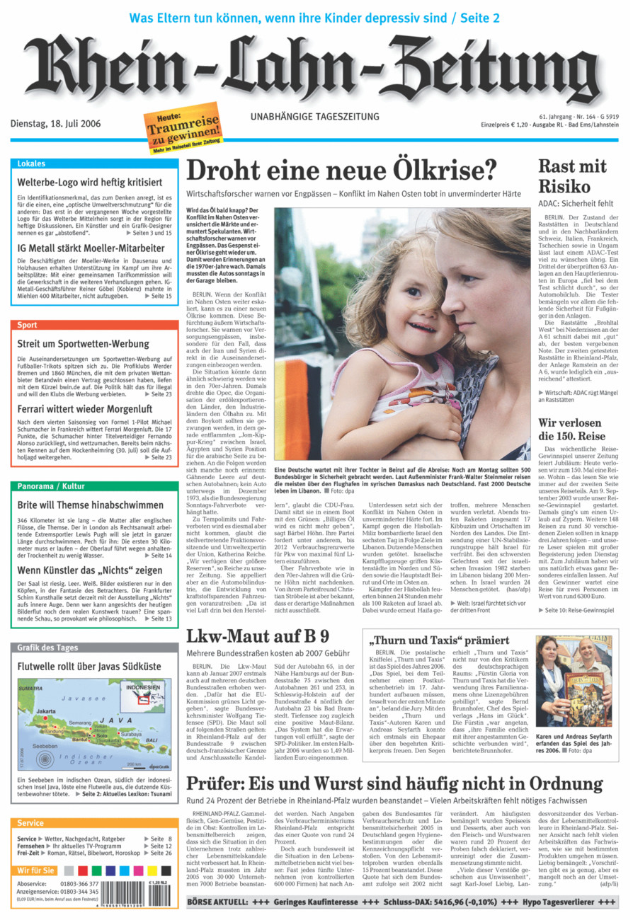 Rhein-Lahn-Zeitung vom Dienstag, 18.07.2006