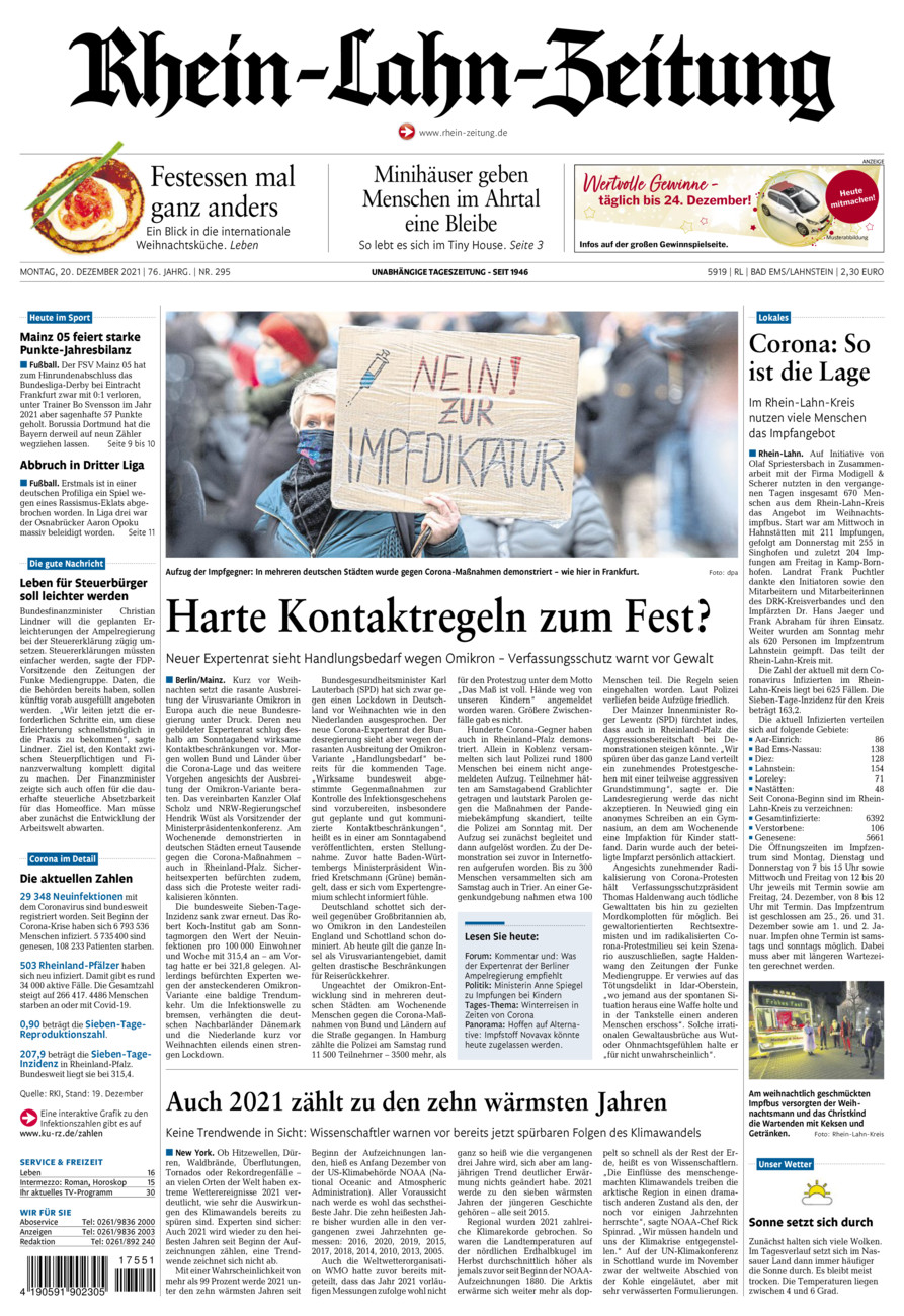 Rhein-Lahn-Zeitung vom Montag, 20.12.2021