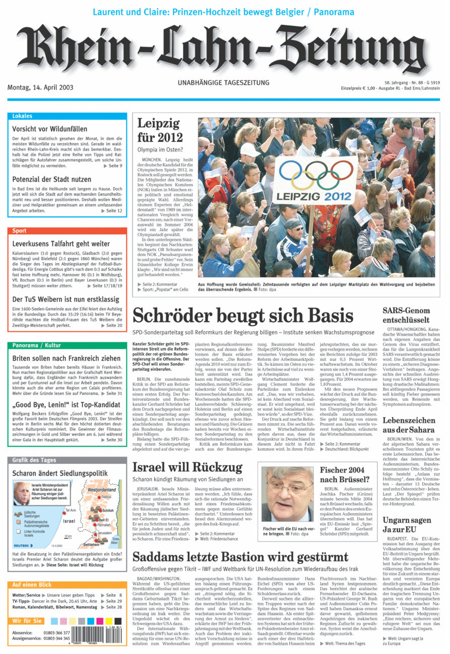 Rhein-Lahn-Zeitung vom Montag, 14.04.2003