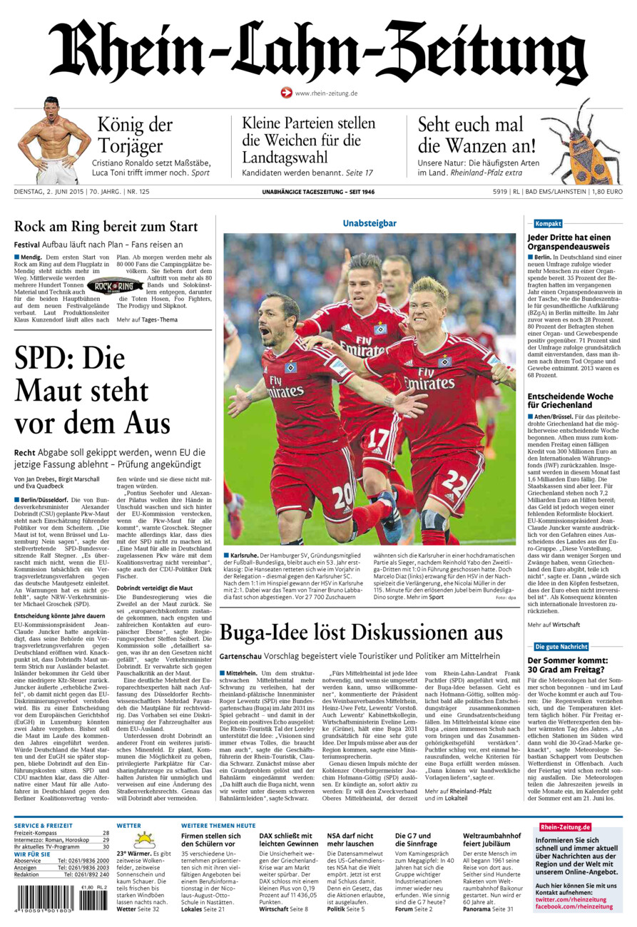 Rhein-Lahn-Zeitung vom Dienstag, 02.06.2015