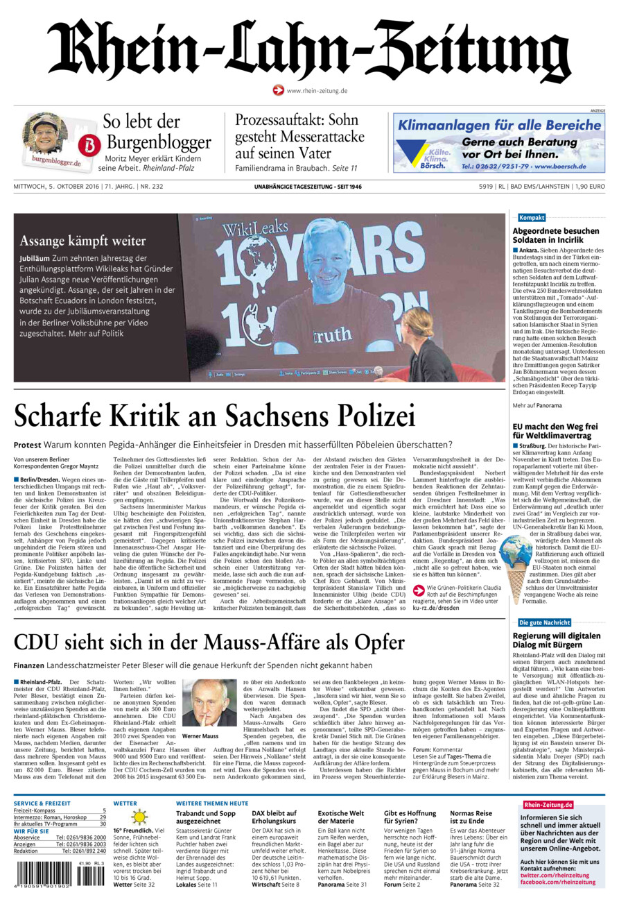 Rhein-Lahn-Zeitung vom Mittwoch, 05.10.2016