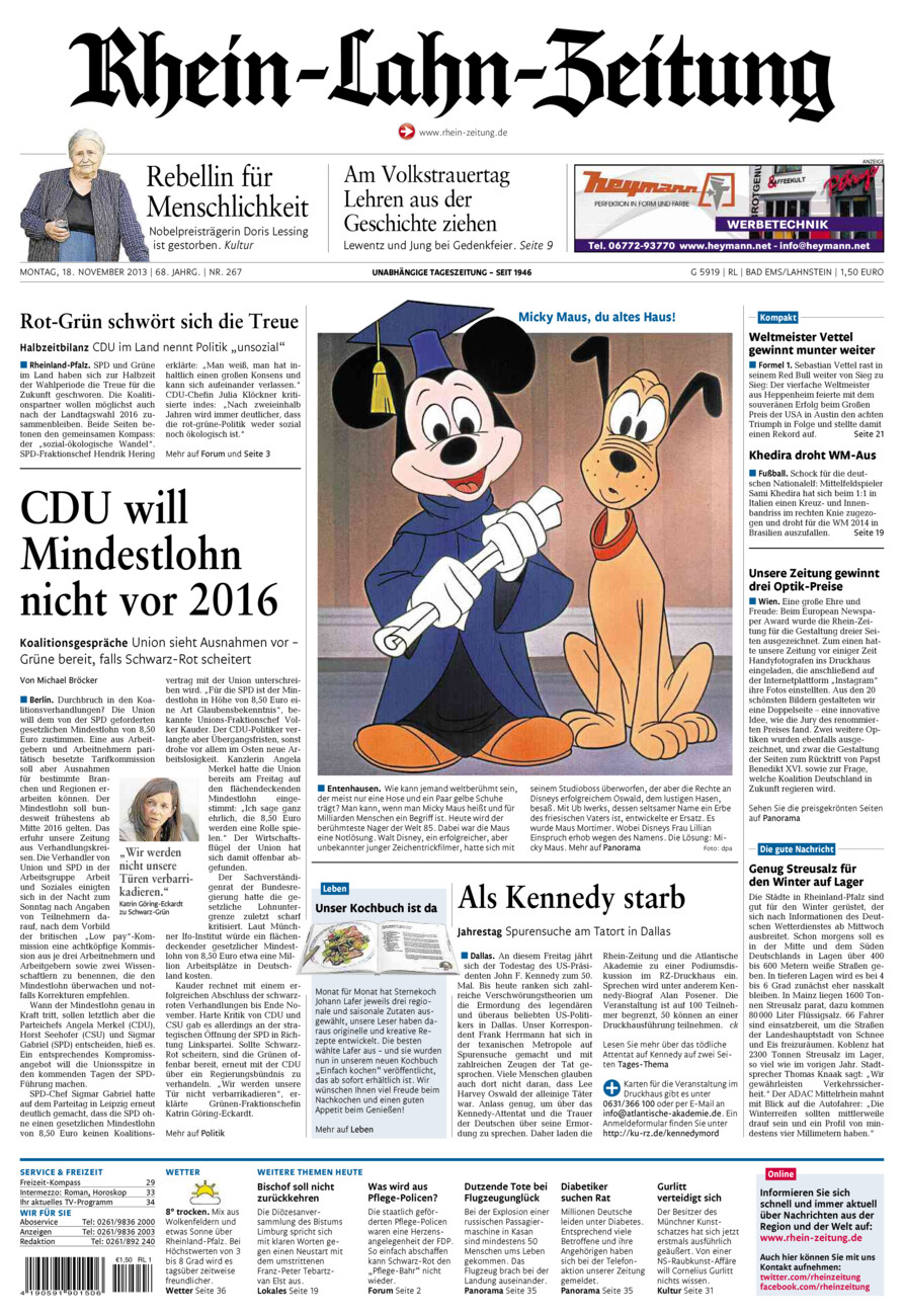 Rhein-Lahn-Zeitung vom Montag, 18.11.2013