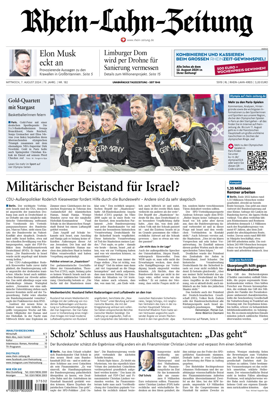 Rhein-Lahn-Zeitung vom Mittwoch, 07.08.2024