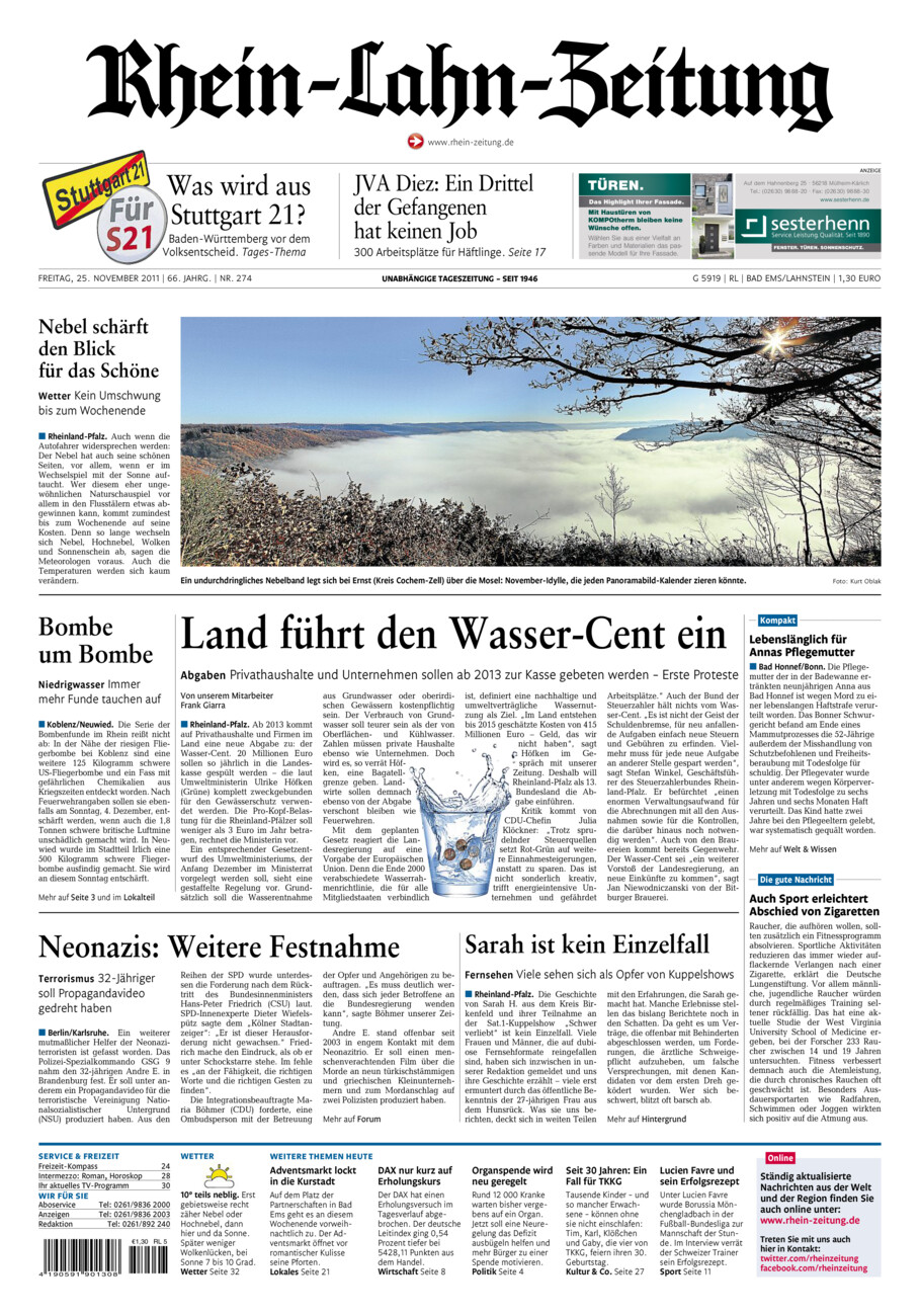 Rhein-Lahn-Zeitung vom Freitag, 25.11.2011
