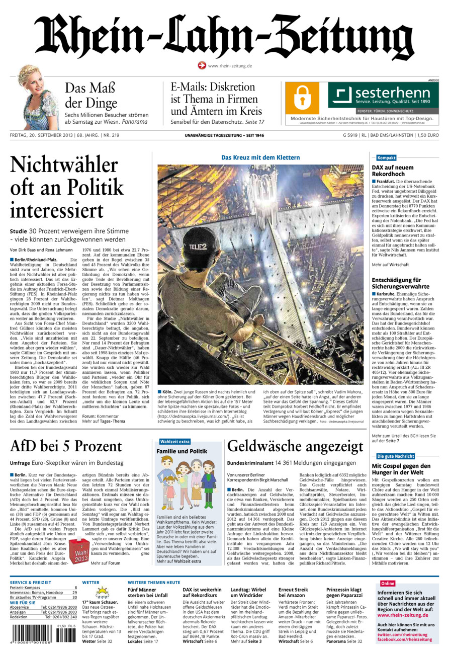 Rhein-Lahn-Zeitung vom Freitag, 20.09.2013