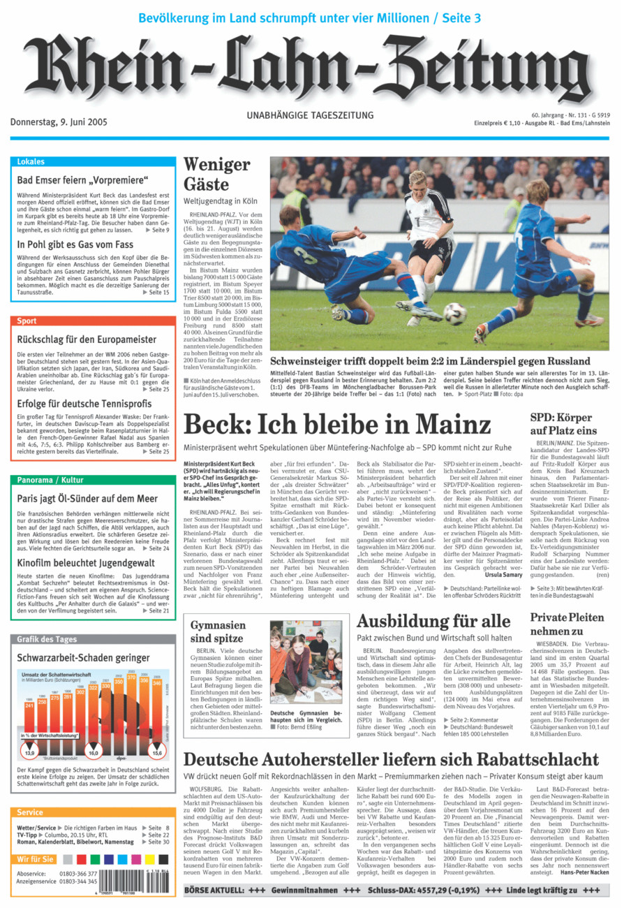 Rhein-Lahn-Zeitung vom Donnerstag, 09.06.2005
