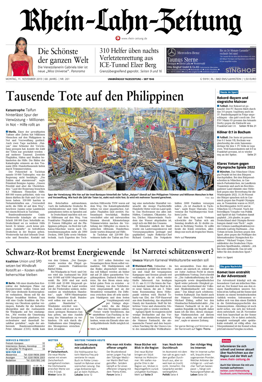 Rhein-Lahn-Zeitung vom Montag, 11.11.2013