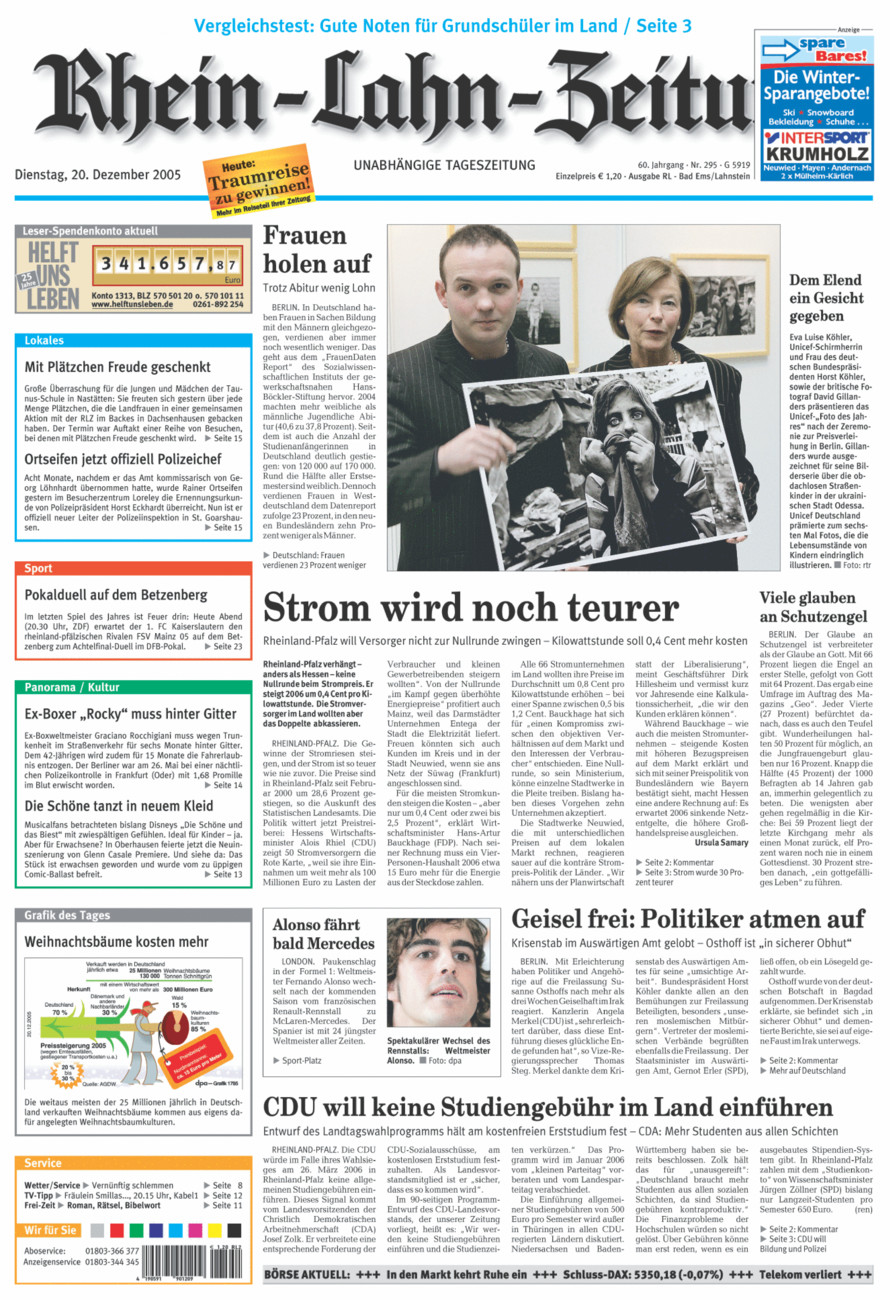 Rhein-Lahn-Zeitung vom Dienstag, 20.12.2005