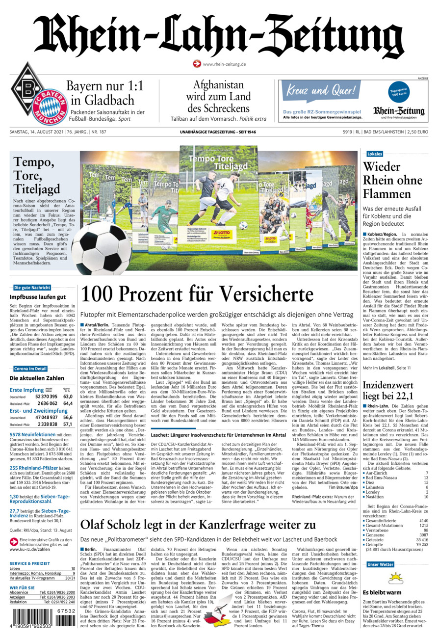 Rhein-Lahn-Zeitung vom Samstag, 14.08.2021