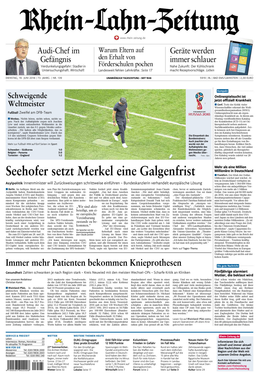 Rhein-Lahn-Zeitung vom Dienstag, 19.06.2018