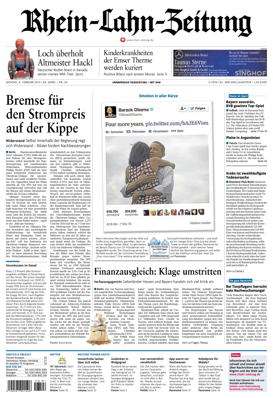 Rhein-Lahn-Zeitung vom Montag, 04.02.2013