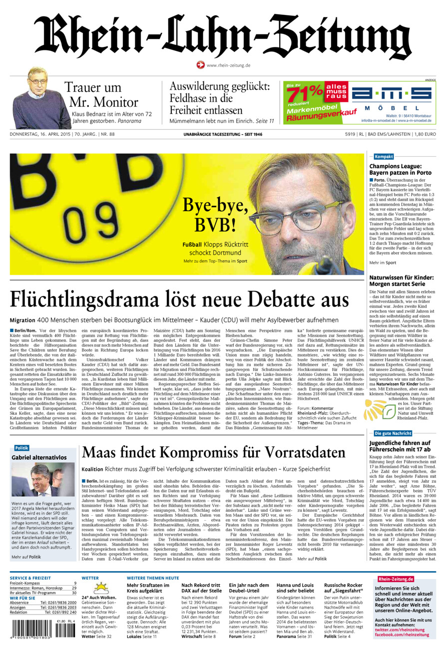 Rhein-Lahn-Zeitung vom Donnerstag, 16.04.2015