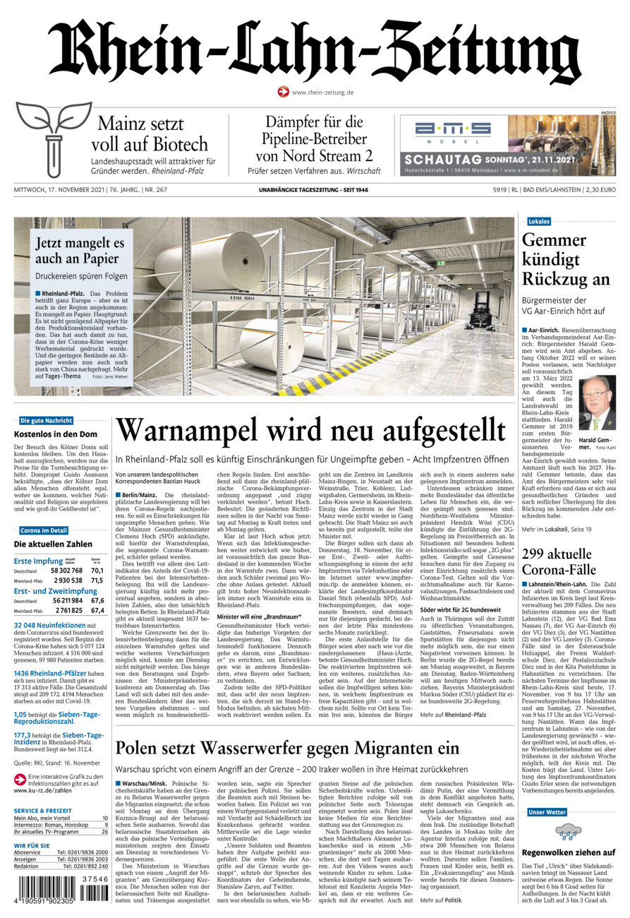 Rhein-Lahn-Zeitung vom Mittwoch, 17.11.2021
