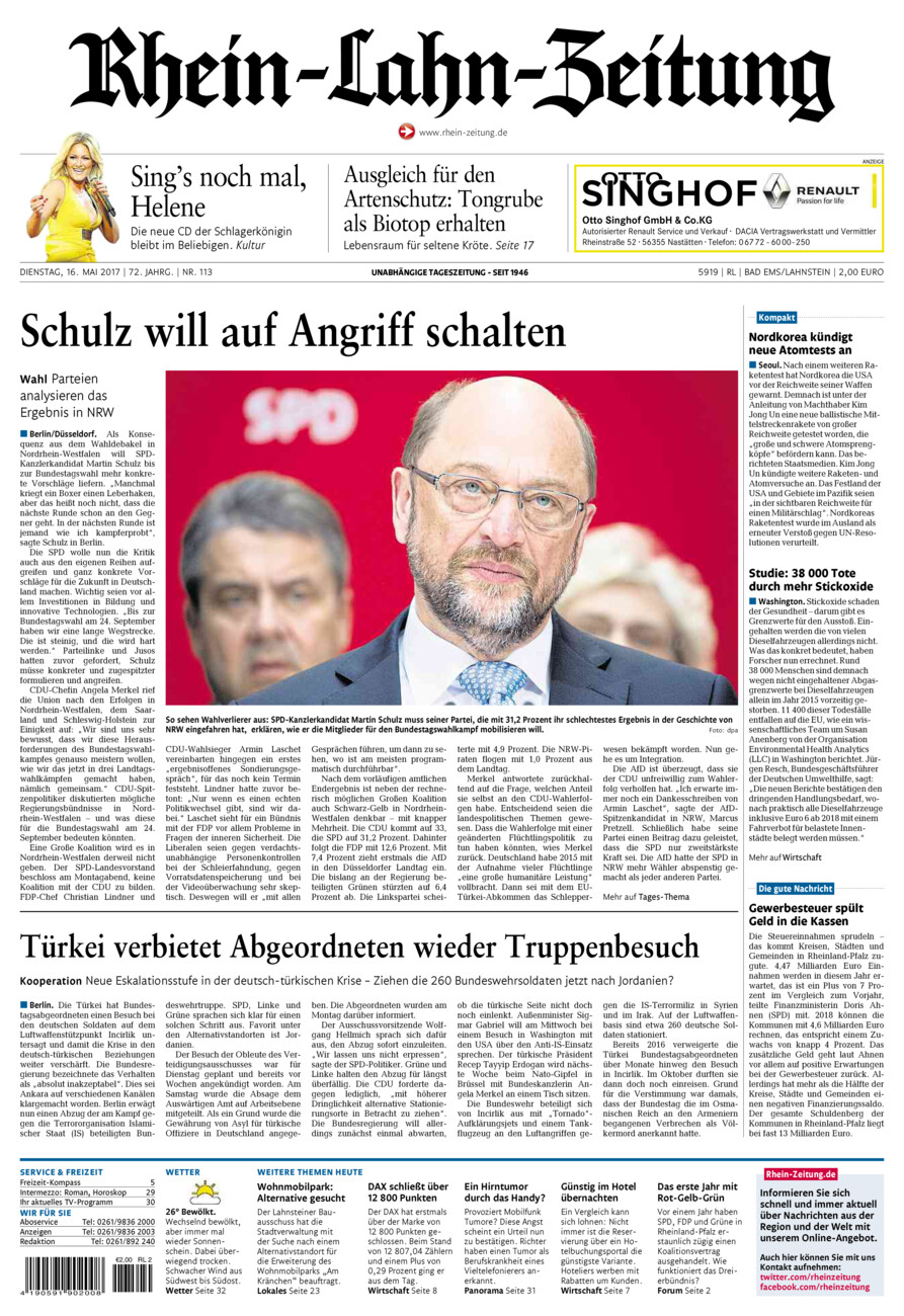 Rhein-Lahn-Zeitung vom Dienstag, 16.05.2017