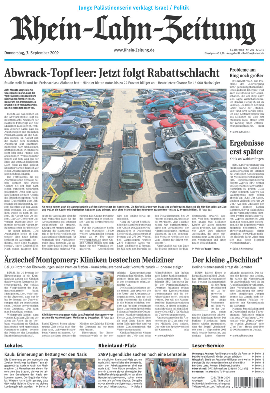 Rhein-Lahn-Zeitung vom Donnerstag, 03.09.2009