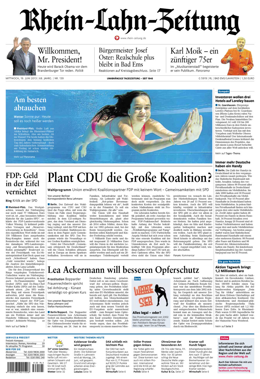 Rhein-Lahn-Zeitung vom Mittwoch, 19.06.2013