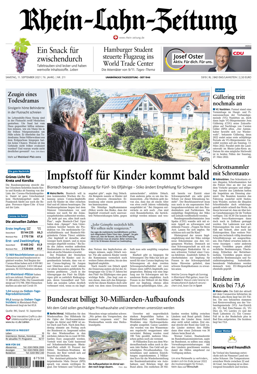 Rhein-Lahn-Zeitung vom Samstag, 11.09.2021