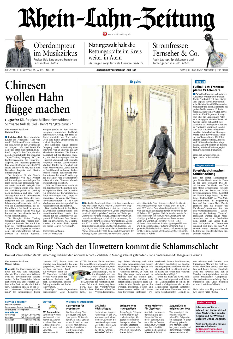 Rhein-Lahn-Zeitung vom Dienstag, 07.06.2016