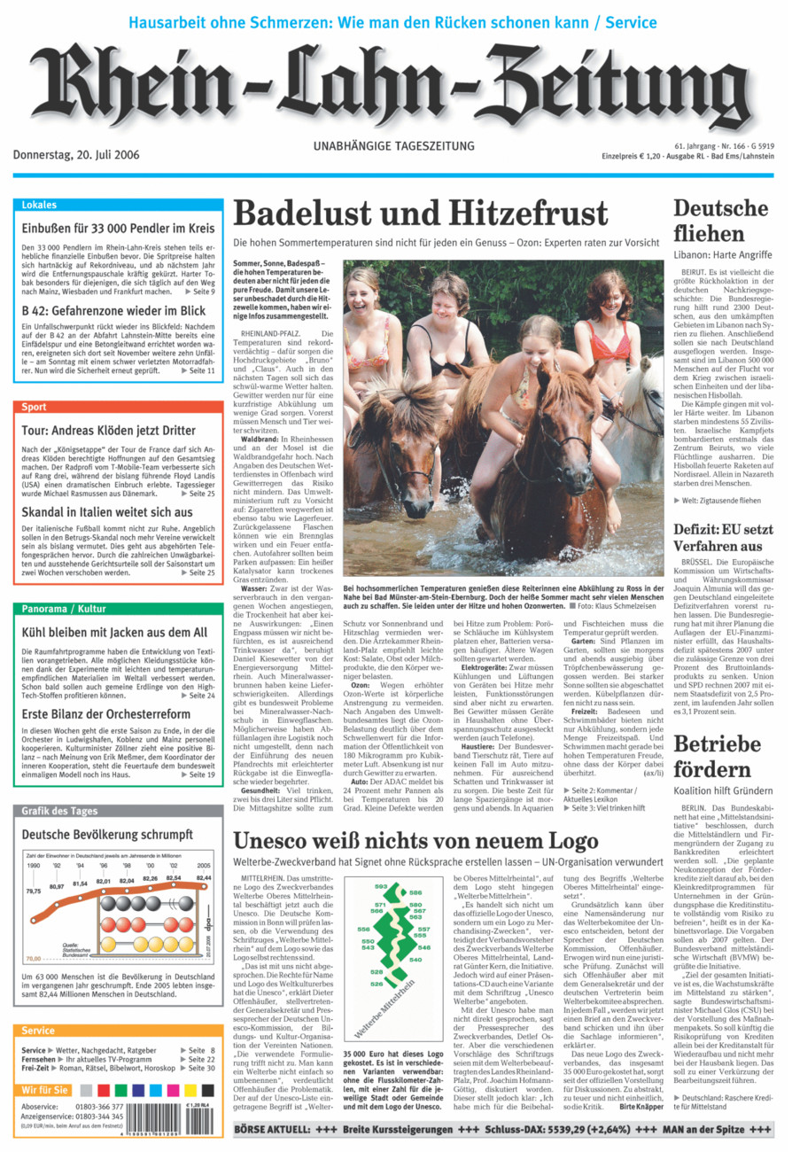Rhein-Lahn-Zeitung vom Donnerstag, 20.07.2006