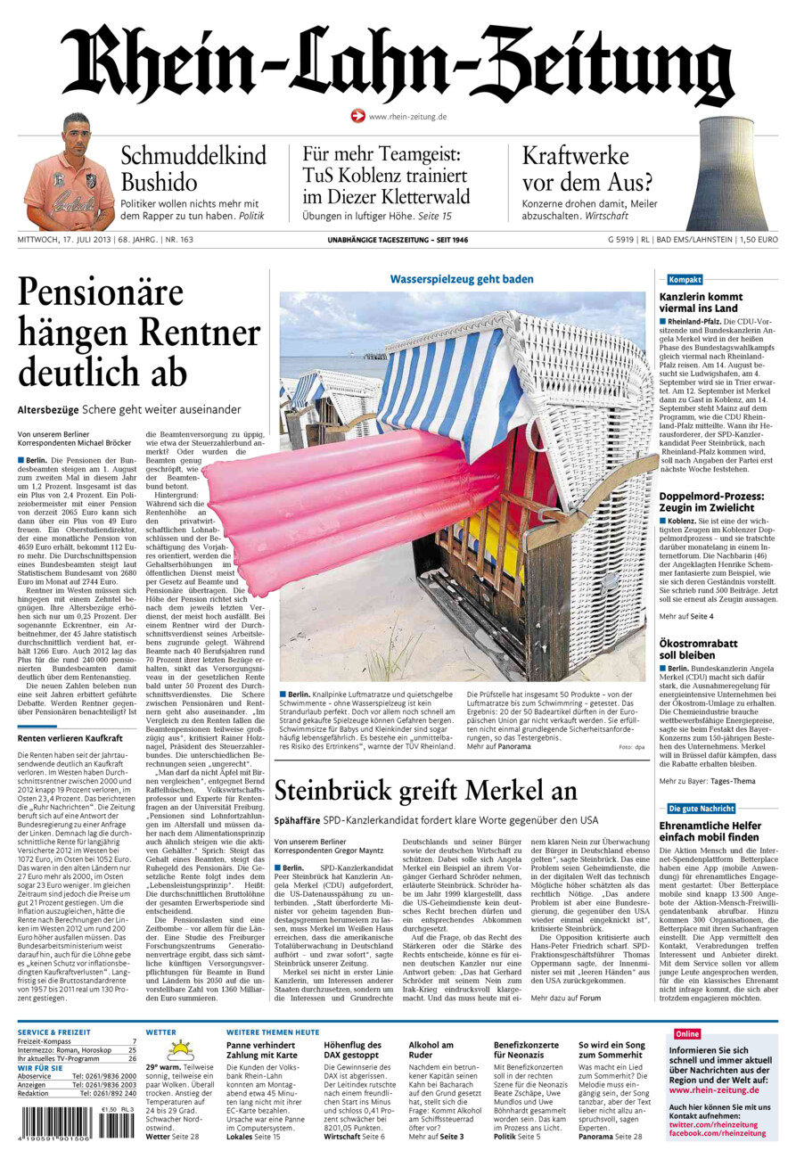 Rhein-Lahn-Zeitung vom Mittwoch, 17.07.2013