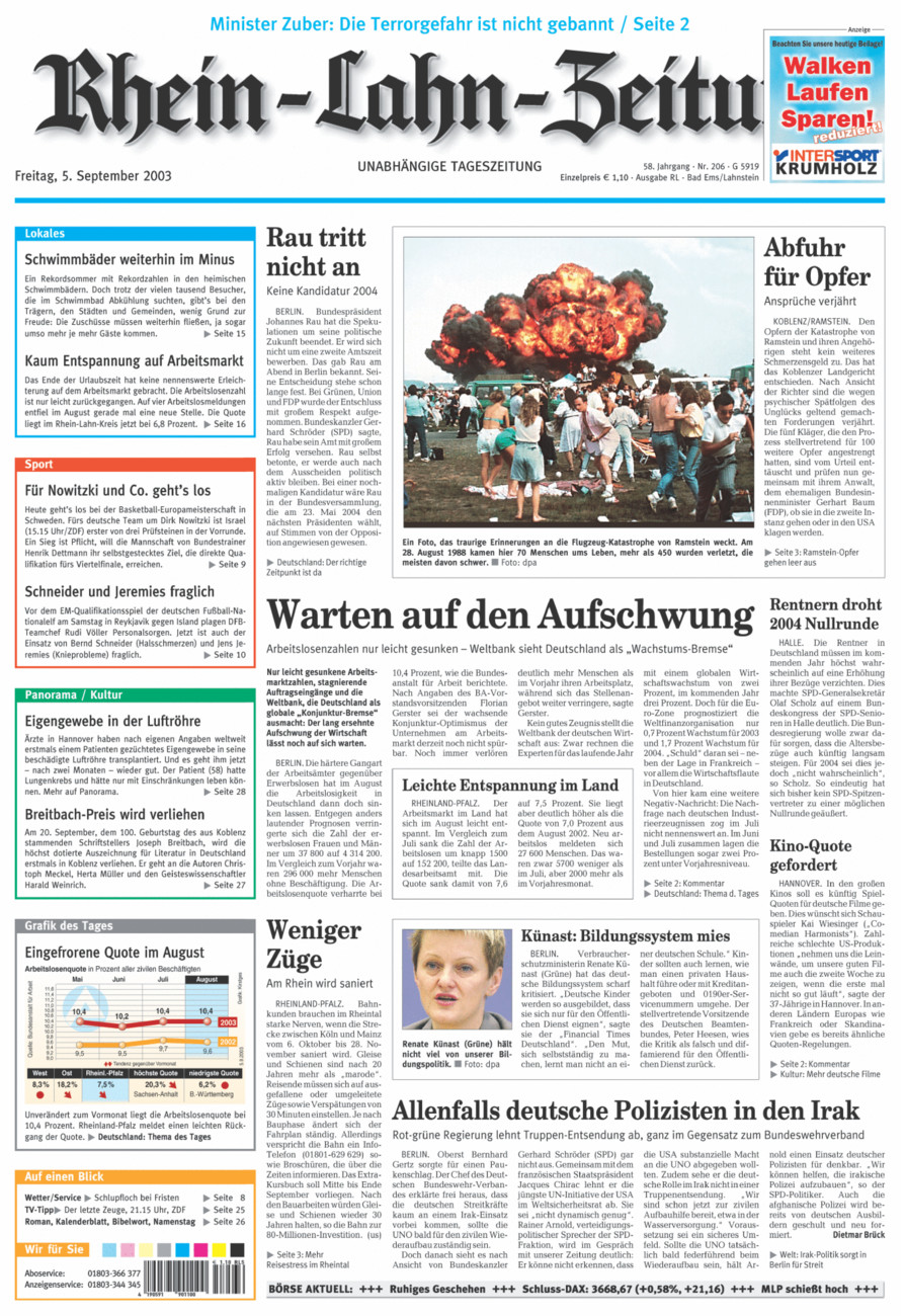 Rhein-Lahn-Zeitung vom Freitag, 05.09.2003