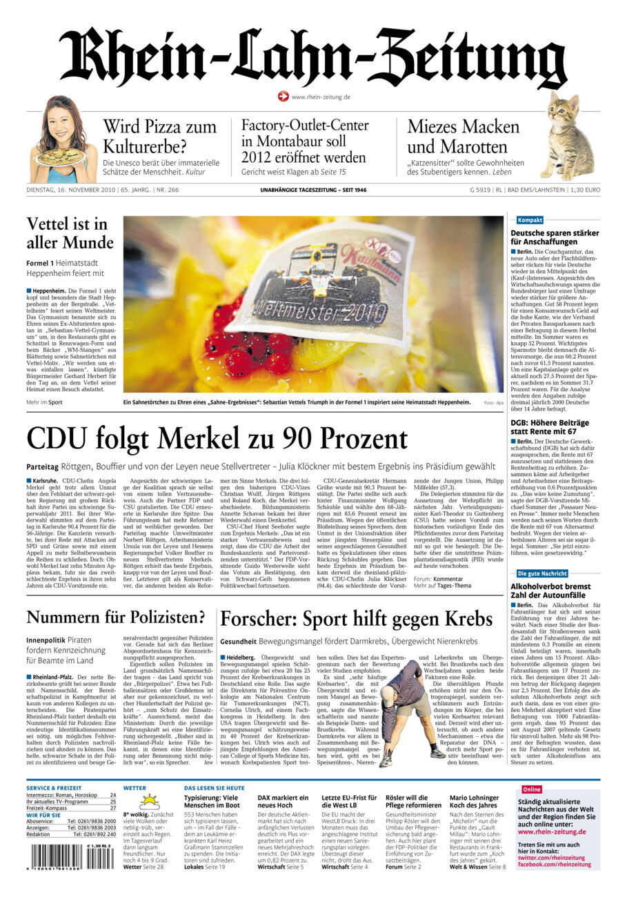 Rhein-Lahn-Zeitung vom Dienstag, 16.11.2010