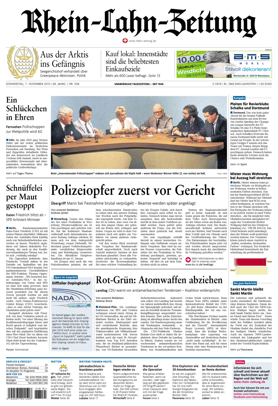 Rhein-Lahn-Zeitung vom Donnerstag, 07.11.2013