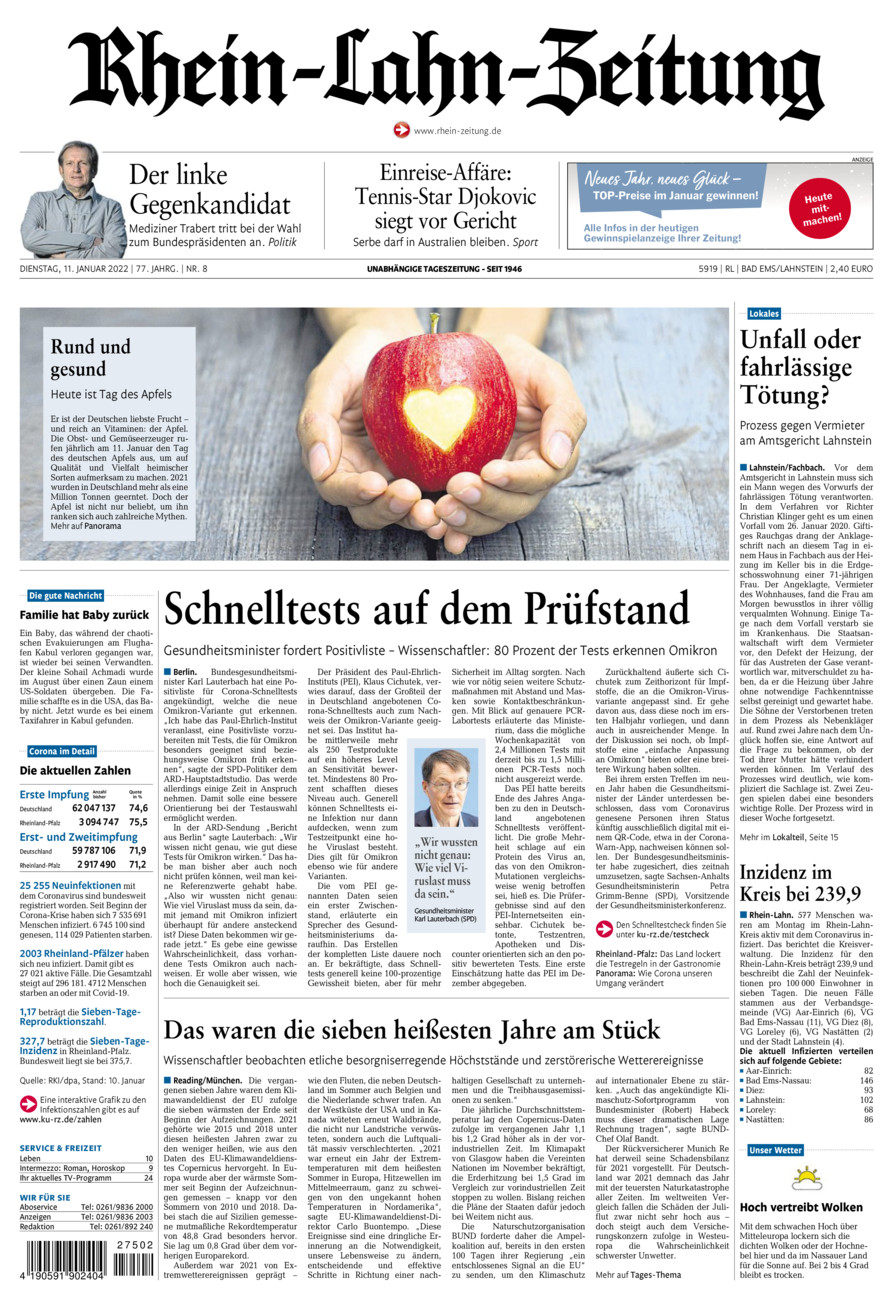 Rhein-Lahn-Zeitung vom Dienstag, 11.01.2022