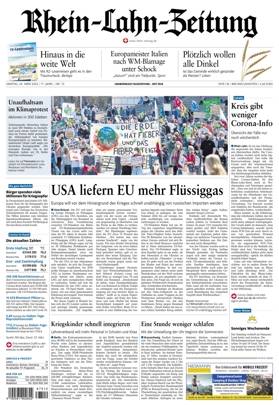Rhein-Lahn-Zeitung vom Samstag, 26.03.2022